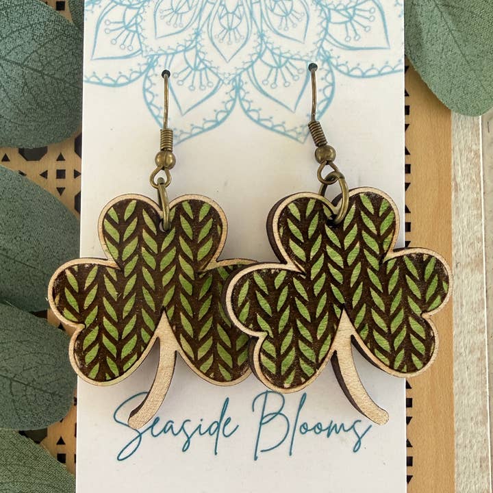 Boho Hand painted lightweight maple wood earrings for wholesale by Seasideblooms