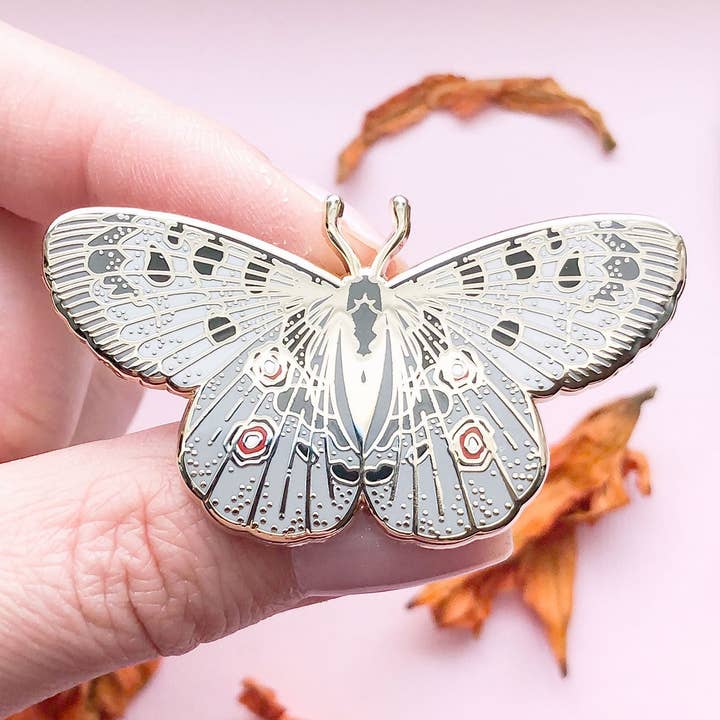 Alum and Ink - Wholesale Lapel Pin/Button - Mountain Apollo Butterfly (Parnassius apollo) Enamel Pin7