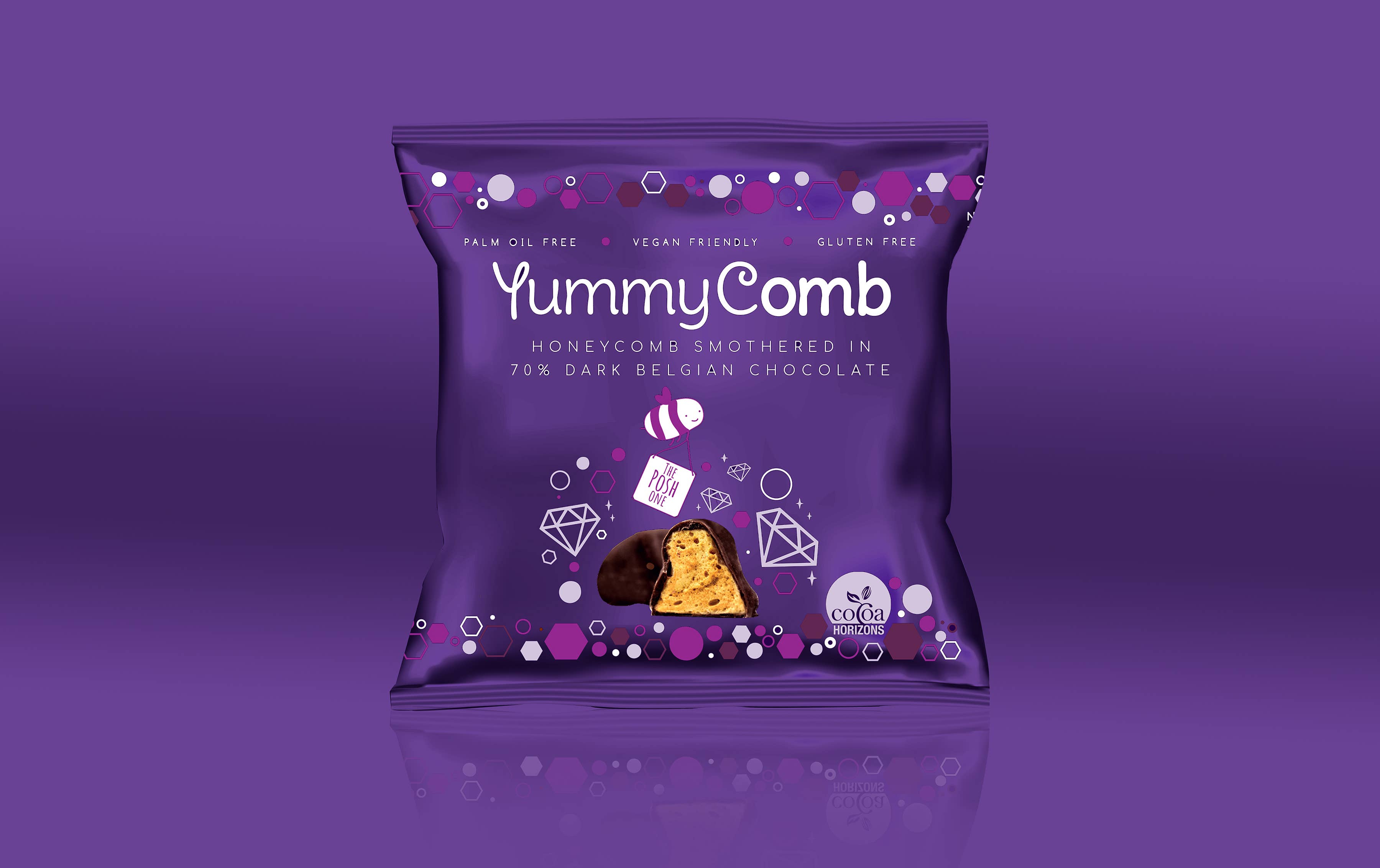 Yummycomb – wholesale Chocolate-covered sweets – 12 x 70% Dark Belgian Chocolate Honeycomb pocket packs (40g)5