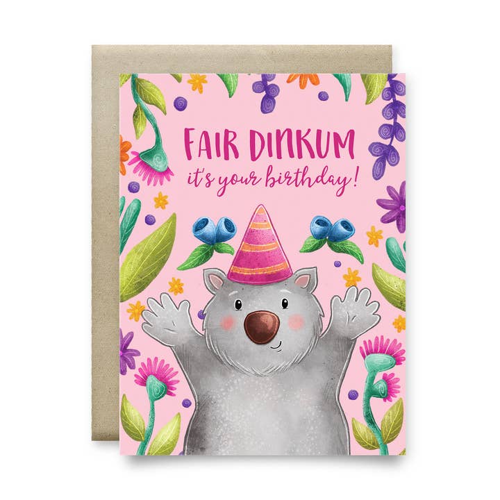 Australian animal wombat recycled birthday card for wholesale by Stray Leaves