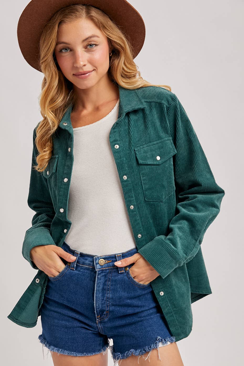 Bluivy - Wholesale Shirt Jacket/Shacket - Women's - CORDUROY BUTTON DOWN SHACKET WITH POCKETS19