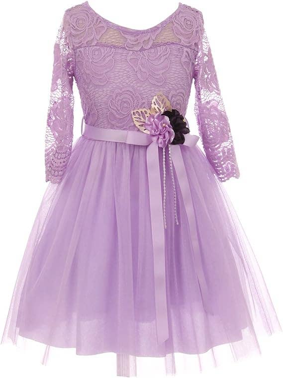 iGirlDress - Wholesale Dress - Kids - Little Girls 3/4Sleeve Floral Lace Corsage Flower Girl Dress19