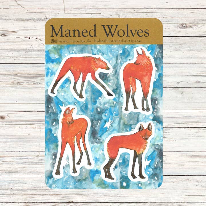 Hoja de pegatinas Maned Wolves para venta al por mayor de Hudson Illustration Co - About Town Co