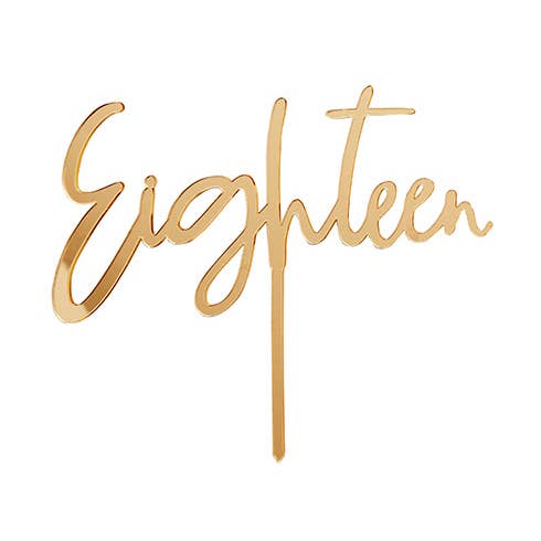 Topper per torta in acrilico dorato «Eighteen» per la vendita all'ingrosso da parte di Hootyballoo by Club Green