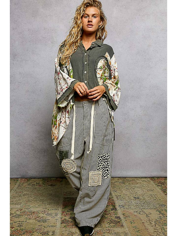 Pol Clothing - Wholesale Button Down Shirt - Women's - 3/4 sleeve roomy fit floral printed shirt top12