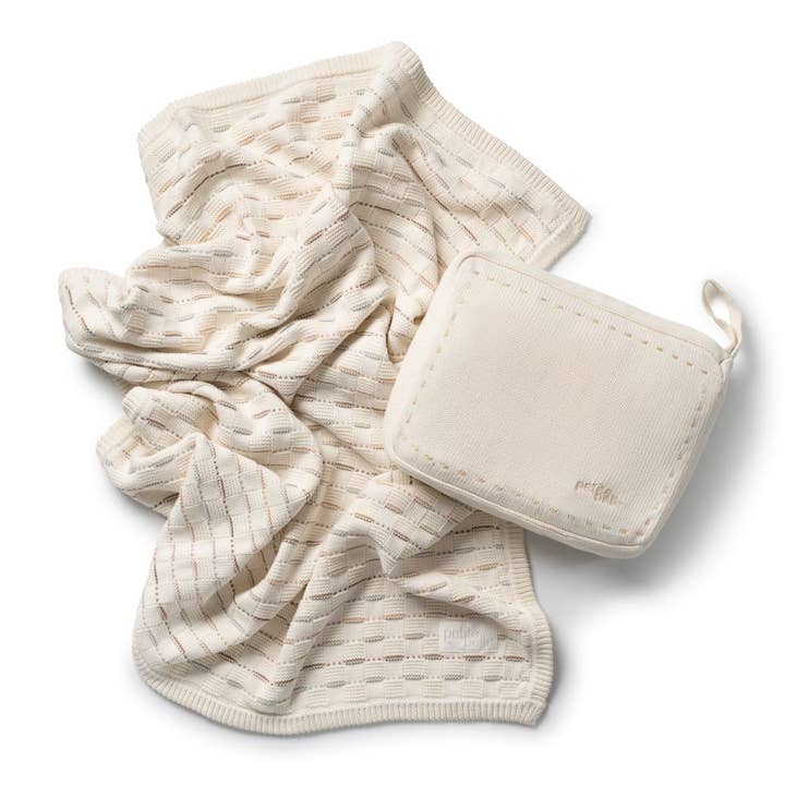 Petite Belle Sand Weave Knit Blanket & Pouch Set for wholesale by Petite Belle Bebe