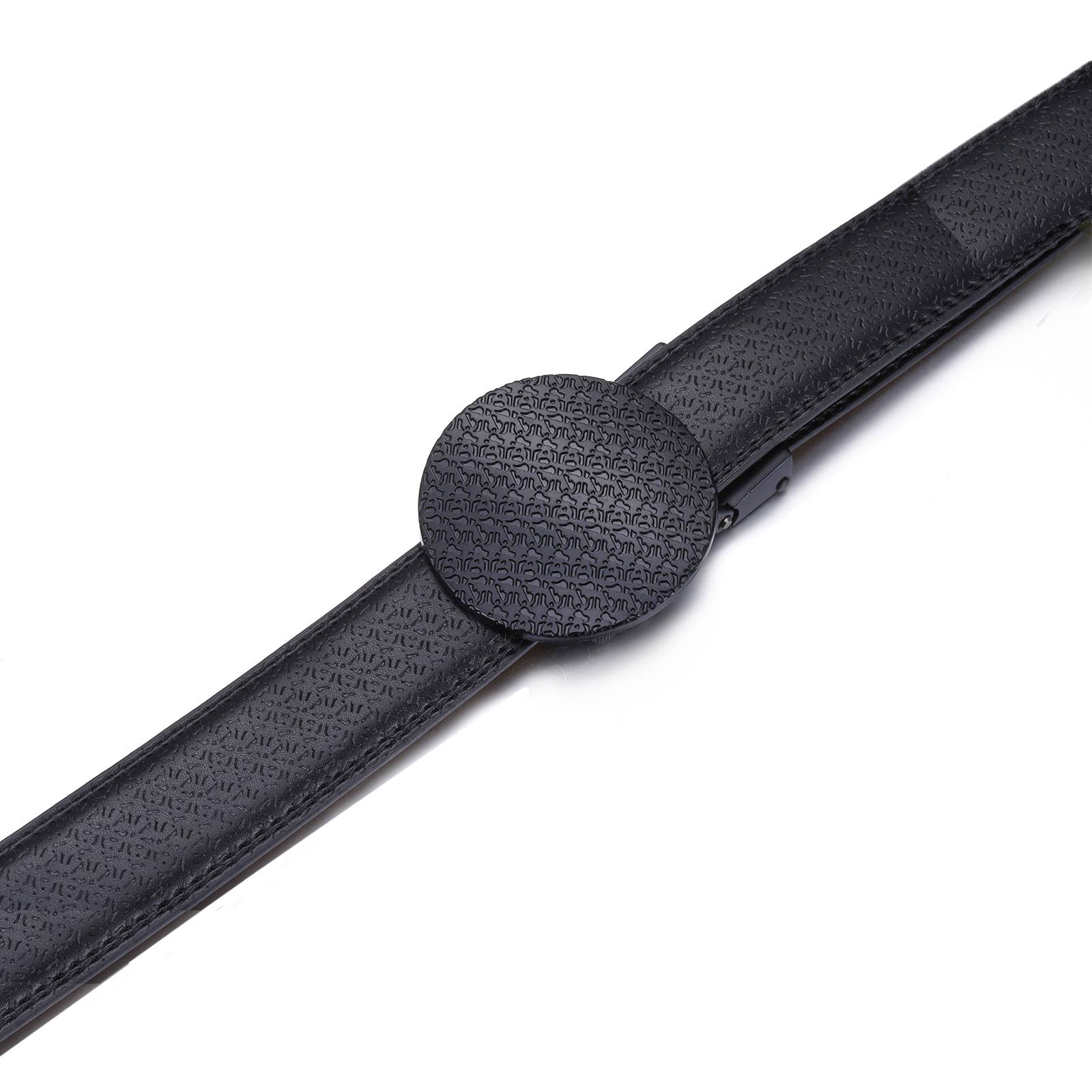 Deep Charcoal Round Foulard Designer Ratchet Belt for wholesale on Faire1