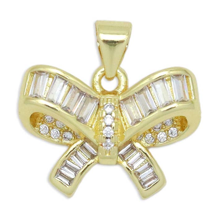 Doorzichtige Baguette CZ gouden hanger met strik, Sku #LK971 voor wholesale door BestBeads&Beyond