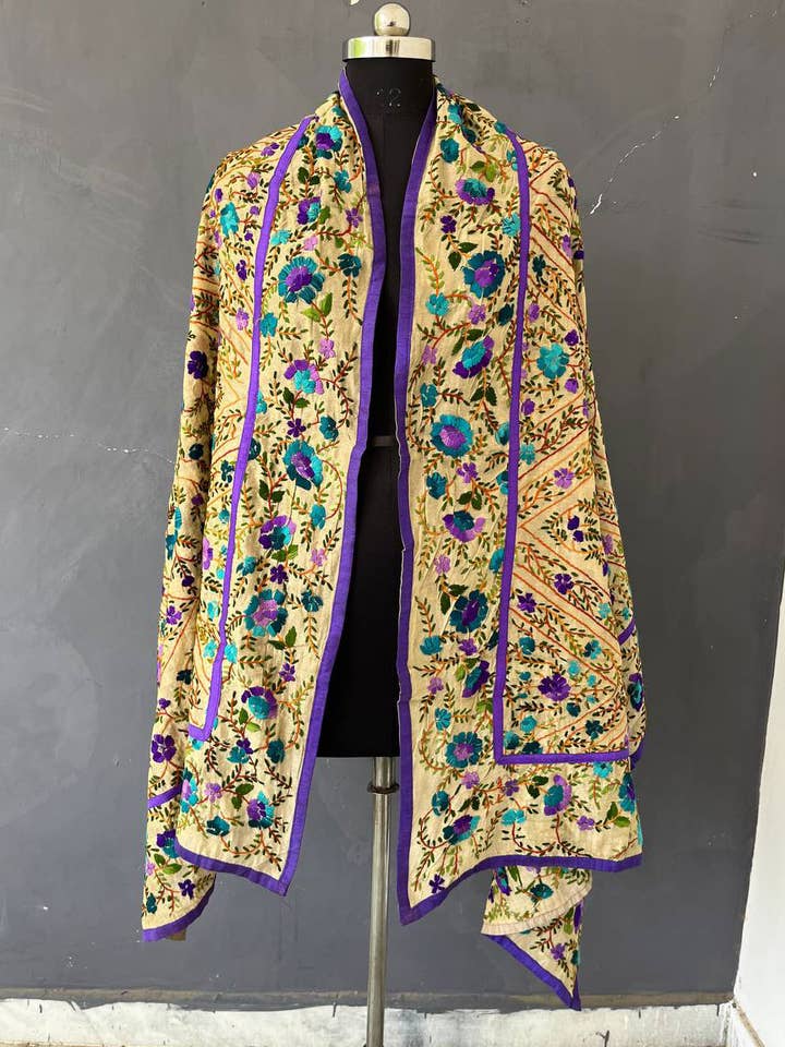 New Scarf Floral Design Hand Embroidery Cotton Dupatta Girls for wholesale by Bhawana Handicrafts