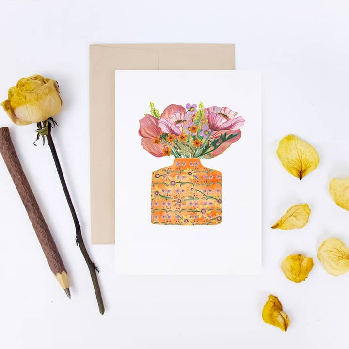 FJ10 Blank Orange mønstret pot kort for engroshandel hos Angela Savage Illustration