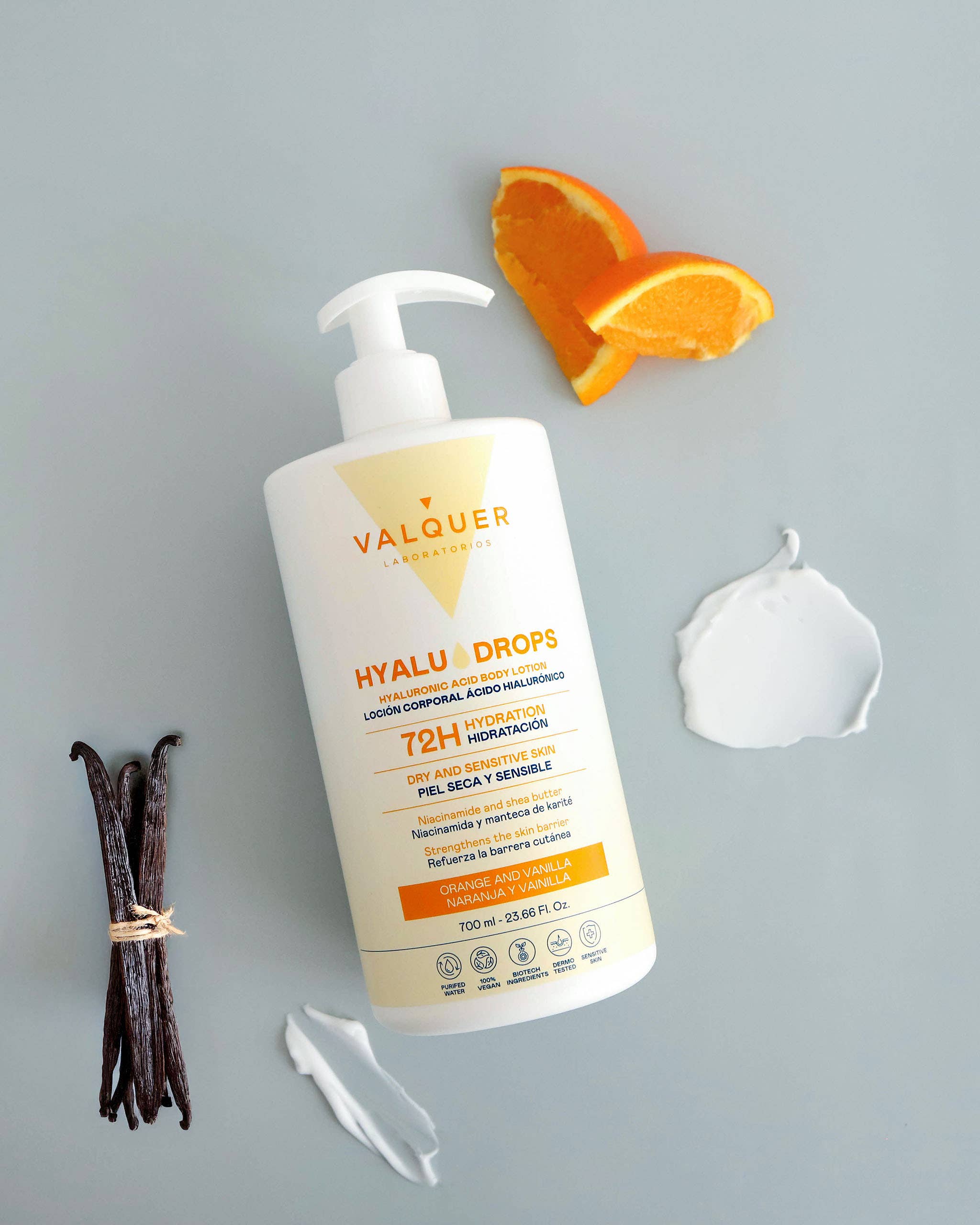 Valquer Laboratorios - Wholesale Body Cream/Lotion - Hyaludrops Orange and Vanilla Body Lotion 72 h 700 ml3