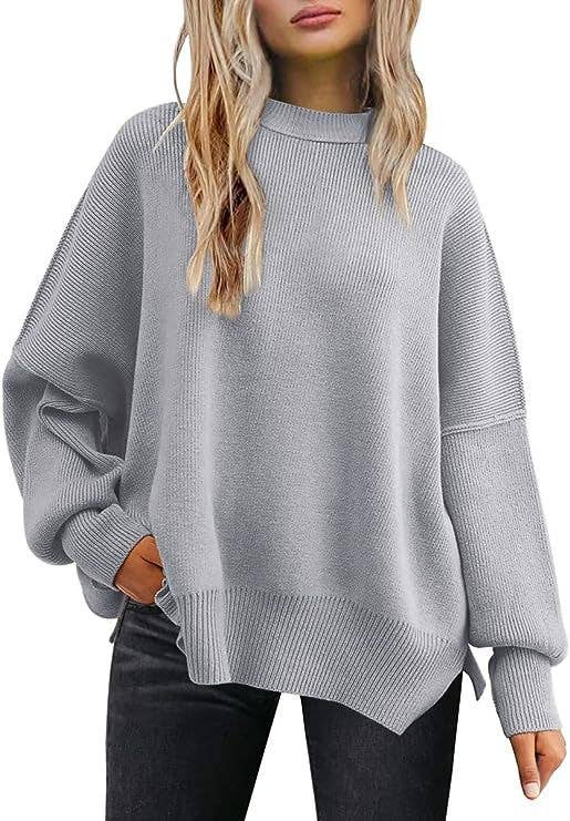 HIDDENBRAND - Wholesale Knit Sweater - Women's - Crewneck Batwing Long-Sleeved Slit Sweater3