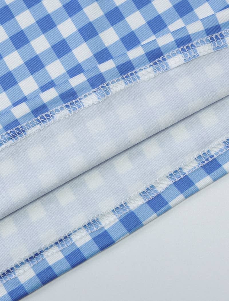BLUE Gingham Check Sleeveless Top and Shorts Set for wholesale on Faire5