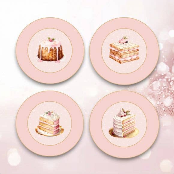 Dunn Deals - Wholesale Dinner Plate - SET OF 4 - Pink Dessert Plates 8"