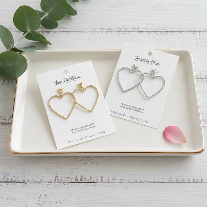 Sweetheart Rope Heart LUXE Drop Earrings for wholesale by Laurel in Bloom
