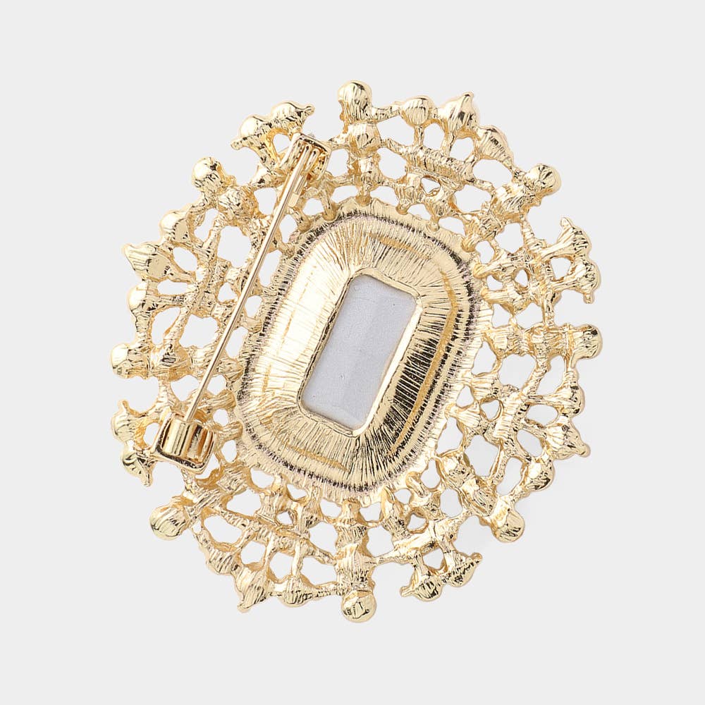 Sensibling Corp. - Wholesale Brooch - Rectangle Glass Stone Pointed Pearl Embellished Pin Brooch4
