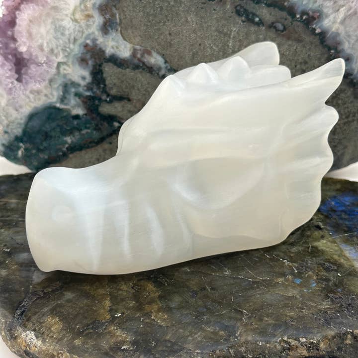 Selenite Crystal Dragon Head for wholesale by Rock Paradise