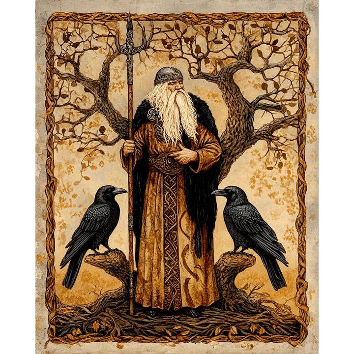 Mowbi - Wholesale Art Print - Rustic Nordic Folk Art - Odin the Norse God Wall Art Prints – 8″x10″ Artwork for 11″x14″ Frame