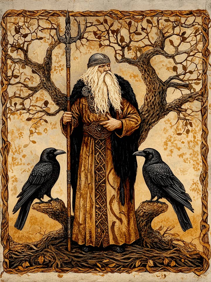 Rustic Nordic Folk Art - Odin the Norse God Wall Art Prints – 8″x10″ Artwork for 11″x14″ Frame for wholesale by Mowbi