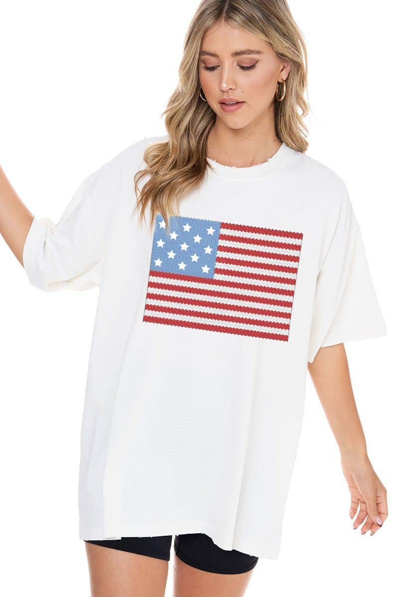 Foryeri - Wholesale Screen Printed T-Shirt - Women's - PUFF' American Flag Oversized Graphic Top2