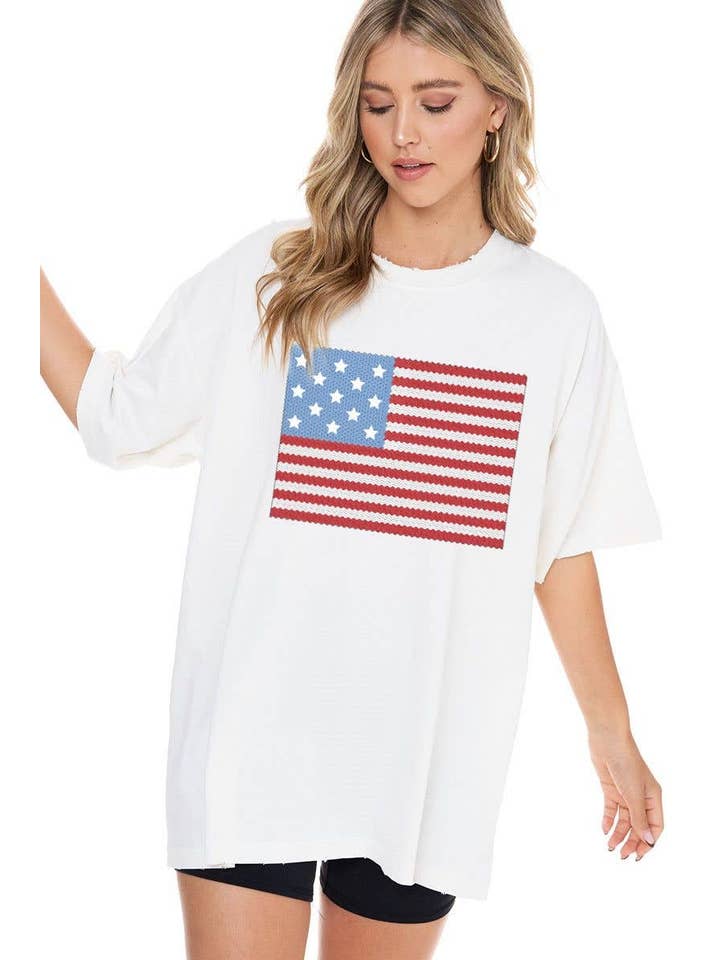 Foryeri - Wholesale Screen Printed T-Shirt - Women's - PUFF' American Flag Oversized Graphic Top2