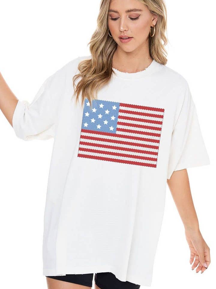 PUFF' American Flag Oversized Graphic Top for wholesale by Foryeri