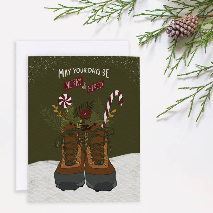 May Your Days be Merry and Hiked christmas card single/8pk for wholesale by Rachel Alvarez Art