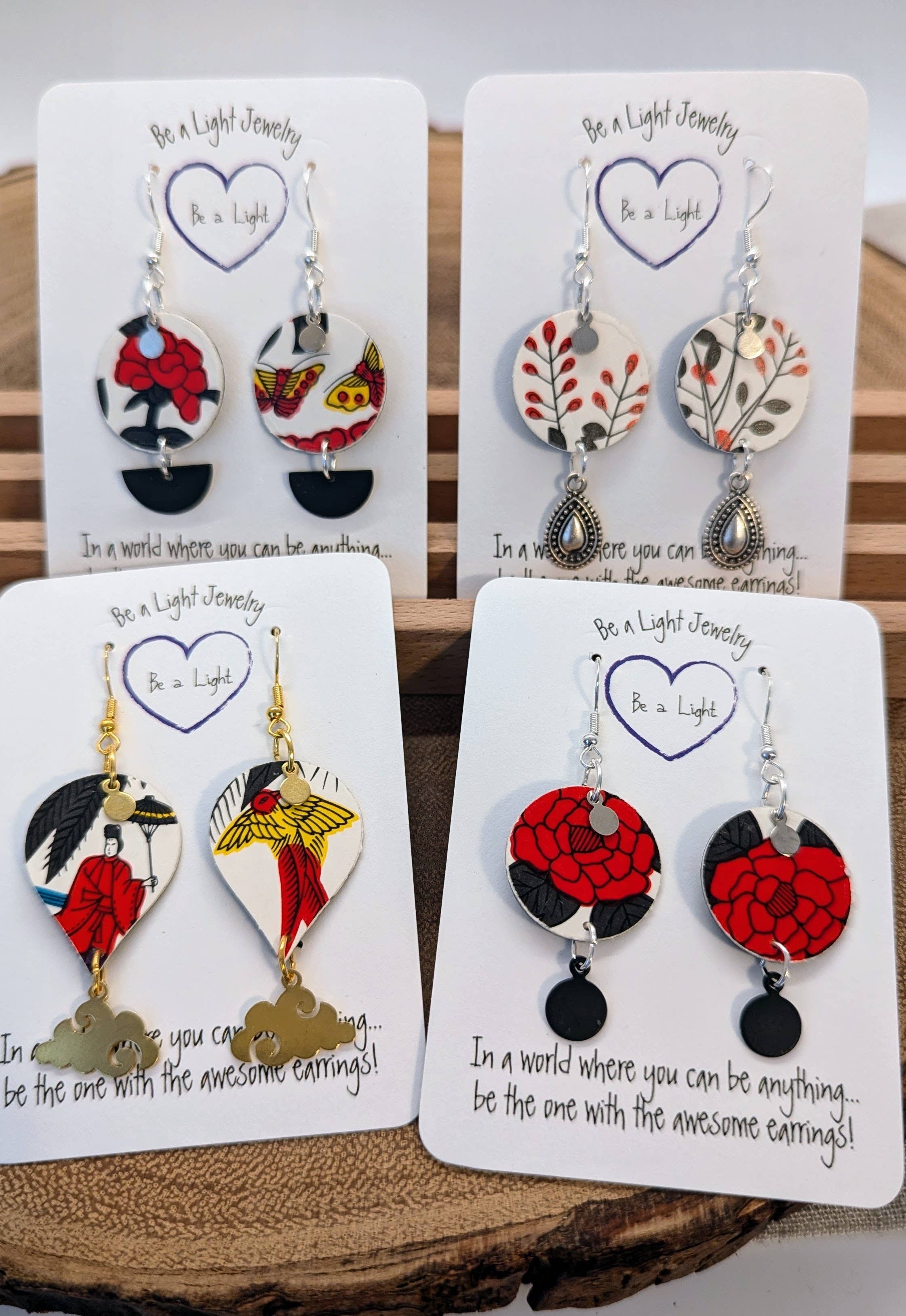 Be a Light Jewelry - Wholesale Dangle Earrings - Japanese Hanafuda earrings, Upcycled Collection #33