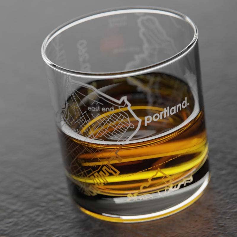 Well Told - Wholesale Cocktail/Liquor Glass - Portland, ME City Map - Etched Whiskey Rocks Glass2