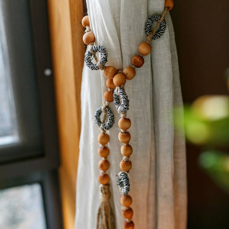 Rustic Reach - Wholesale Curtain Tieback - Wood Beaded Cord Curtain Tiebacks DIY Door Curtain 47" Long3