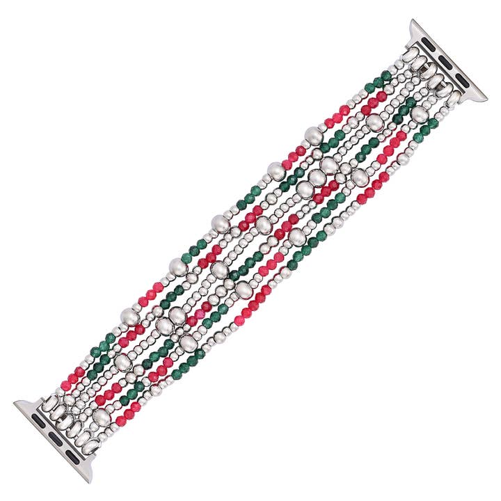 Free Spirit Shop - Wholesale Watch Band/Strap - Women's - Holiday Sparkle Red Green & Silver Beaded Apple Watch Band