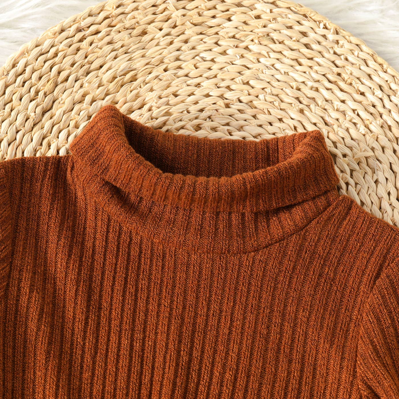 PatPat - Wholesale Dress - Kids - Toddler Girl Turtleneck Solid Color Ribbed Long-sleeve Dress4