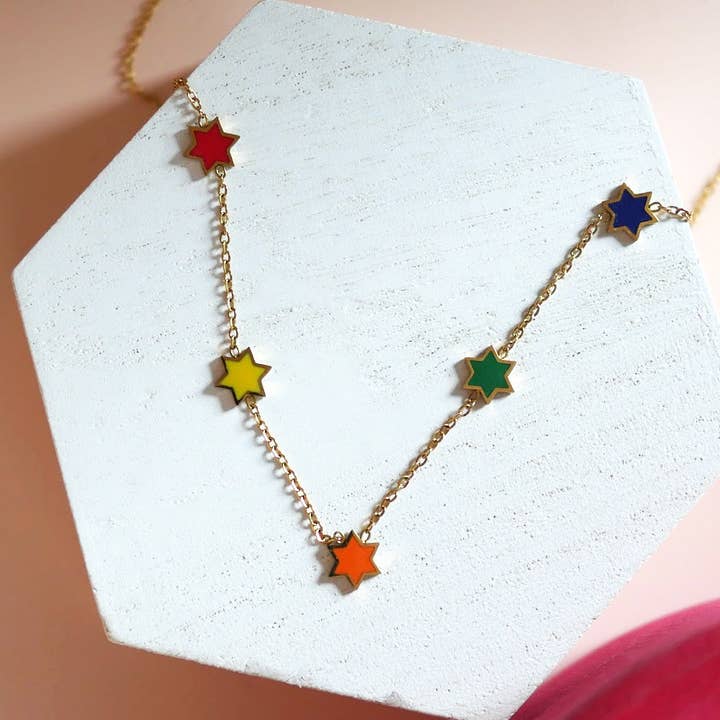 Jewish Star Rainbow Necklace for wholesale by Mamaleh Jewelry