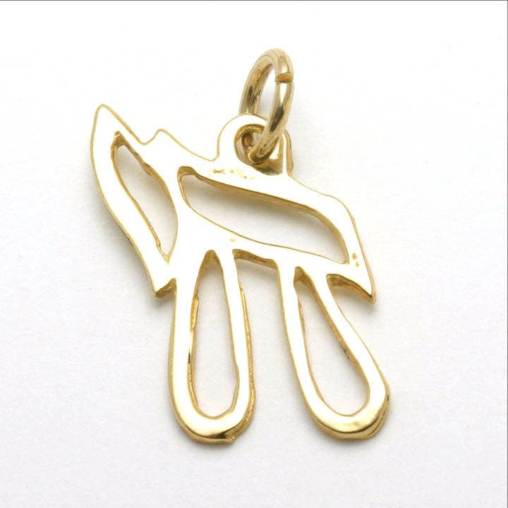 14k Yellow gold Chai Pendant Outline Judaica for wholesale by Bareket Fine Jewelry