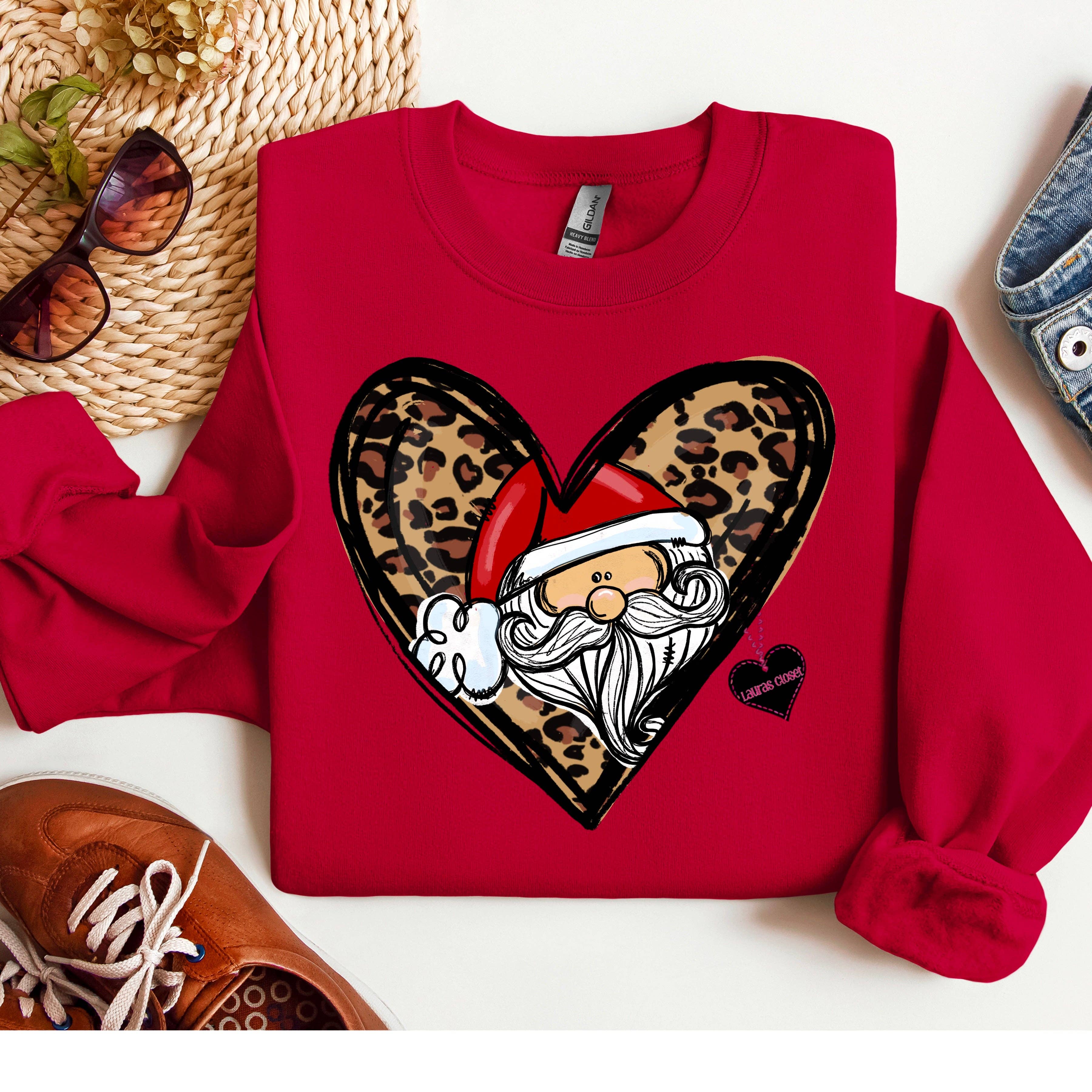 Lauras Closet - Wholesale Screen Printed T-Shirt - Women's - SANTA IN LEOPARD HEART- Graphic Tee 0