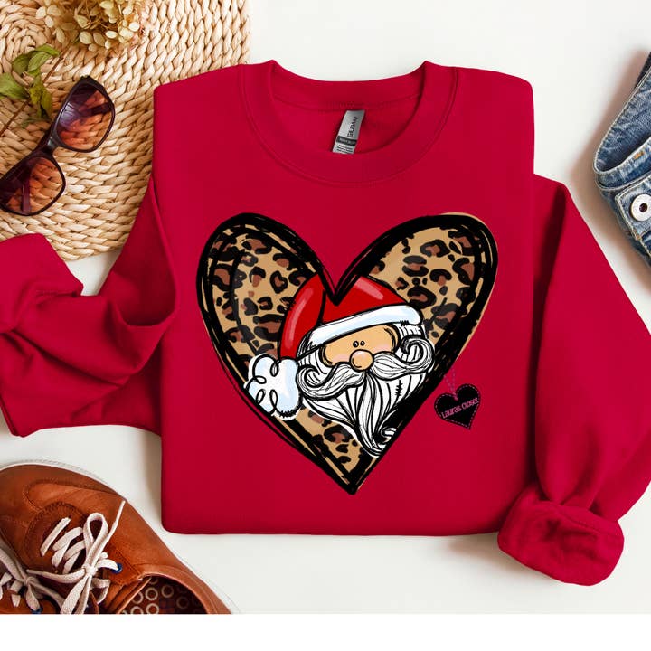 Lauras Closet - Wholesale Screen Printed T-Shirt - Women's - SANTA IN LEOPARD HEART- Graphic Tee