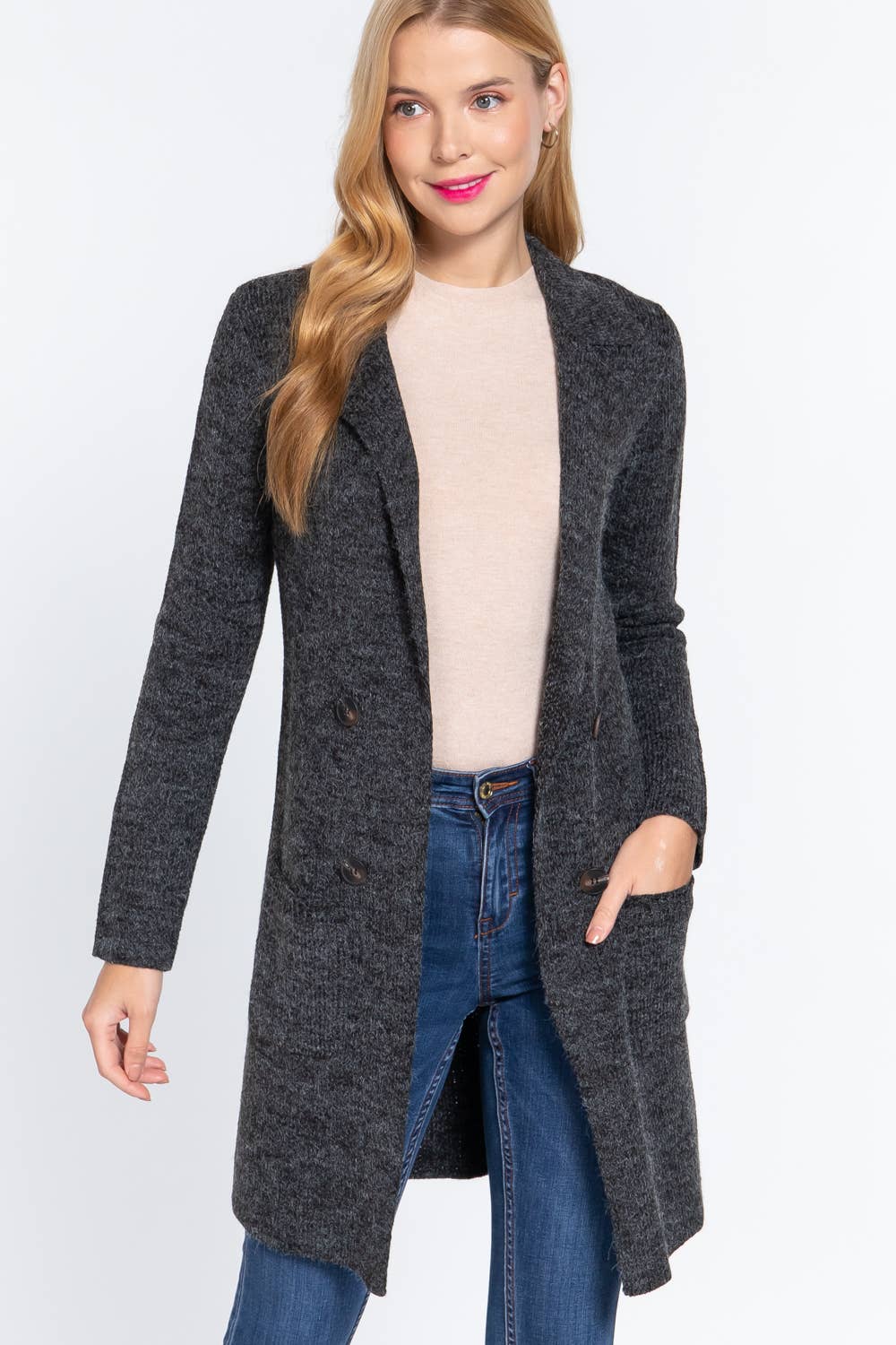 42POPS - Wholesale Peacoat - Dames - ,,._ Getailleerd Dubbelknoops Vestjas Cardiganjas1