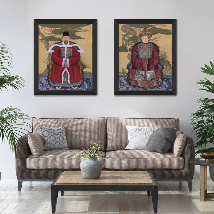 Ensemble de tirages d'art giclée Empereur et Impératrice chinois 1 Rouge pour la vente par FabFunky Ltd