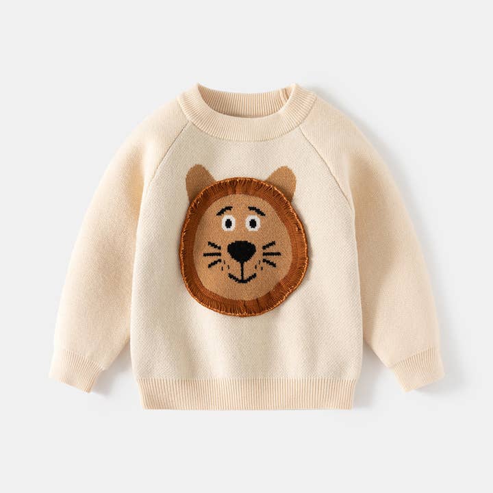 Little Chic Boutique - Vendita all'ingrosso Maglione tricot - Bambini - Maglione lavorato a maglia con leone cartoon per bambini maschi 18M-6Y all'ingrosso abbigliamento per ragazzi V3824090400040