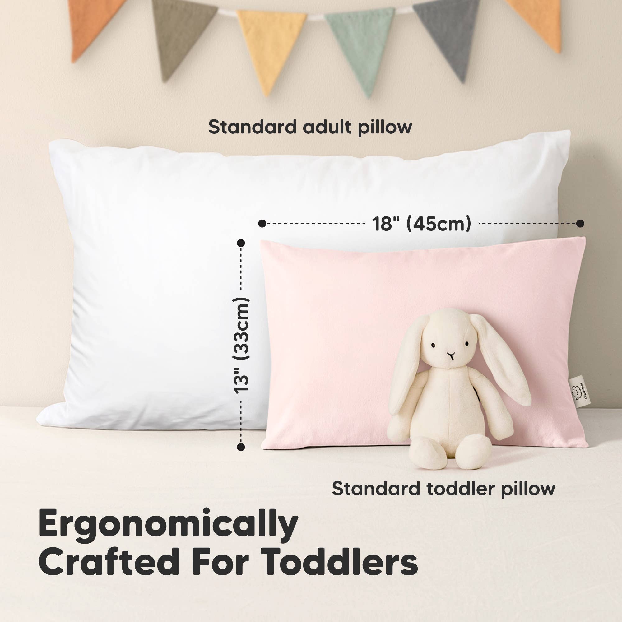 Mist roze KeaBabies 2-pack peuterkussens om in te slapen, 13x18 voor groothandel op Faire2