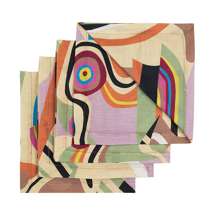 AniStudio - Vente Serviettes de table en tissu - DELTA - Serviette en lin imprimée abstraite (lot de 4) Sunrise0