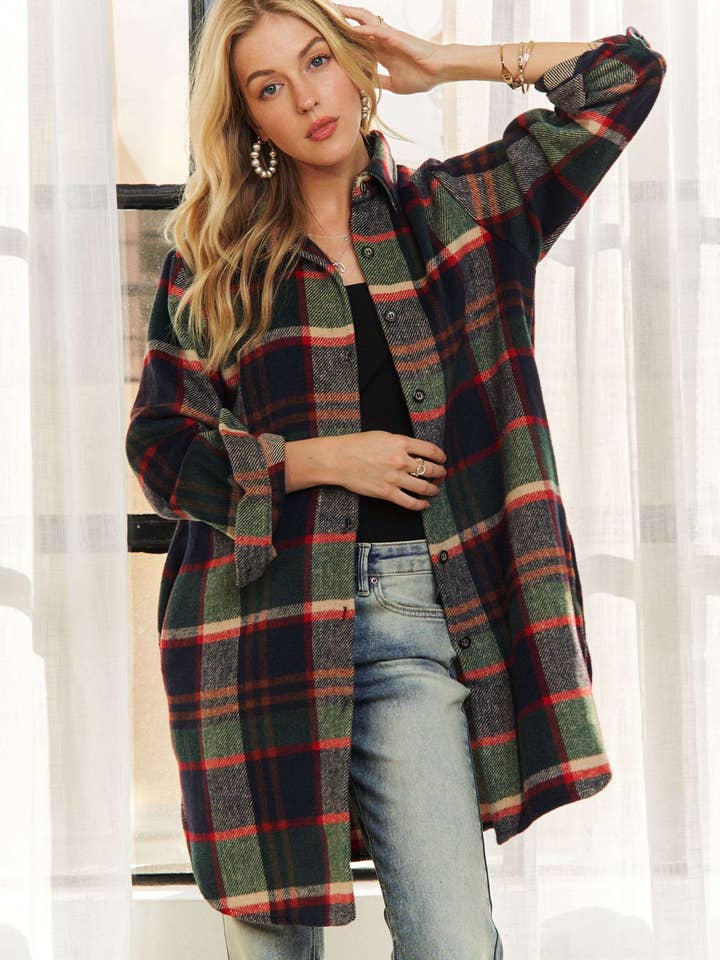 ADORA LA - Wholesale Shirt Jacket/Shacket - Women’s - CEJ1987A-CHECK FLANNEL SHIRT JACKET LONG SLEEVE17