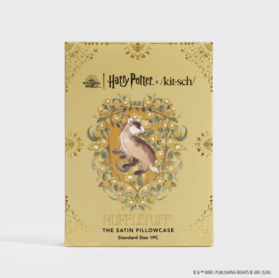 KITSCH - Vente Serviette pour les cheveux en soie/microfibre - Taie d'oreiller en satin Harry Potter x Kitsch Standard - Poufsouffle2