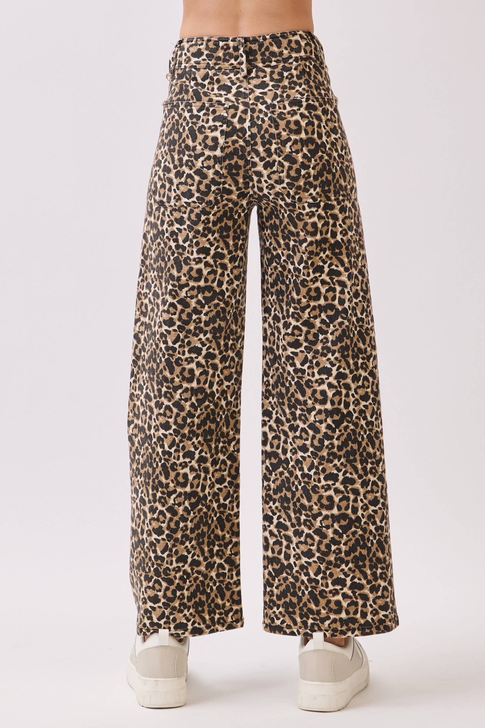 BROWN Stretch Twill Leopard Wide Leg Pants for wholesale on Faire15