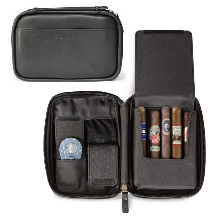 Svart Flint Travel Läder Cigarr för wholesale av Case Elegance