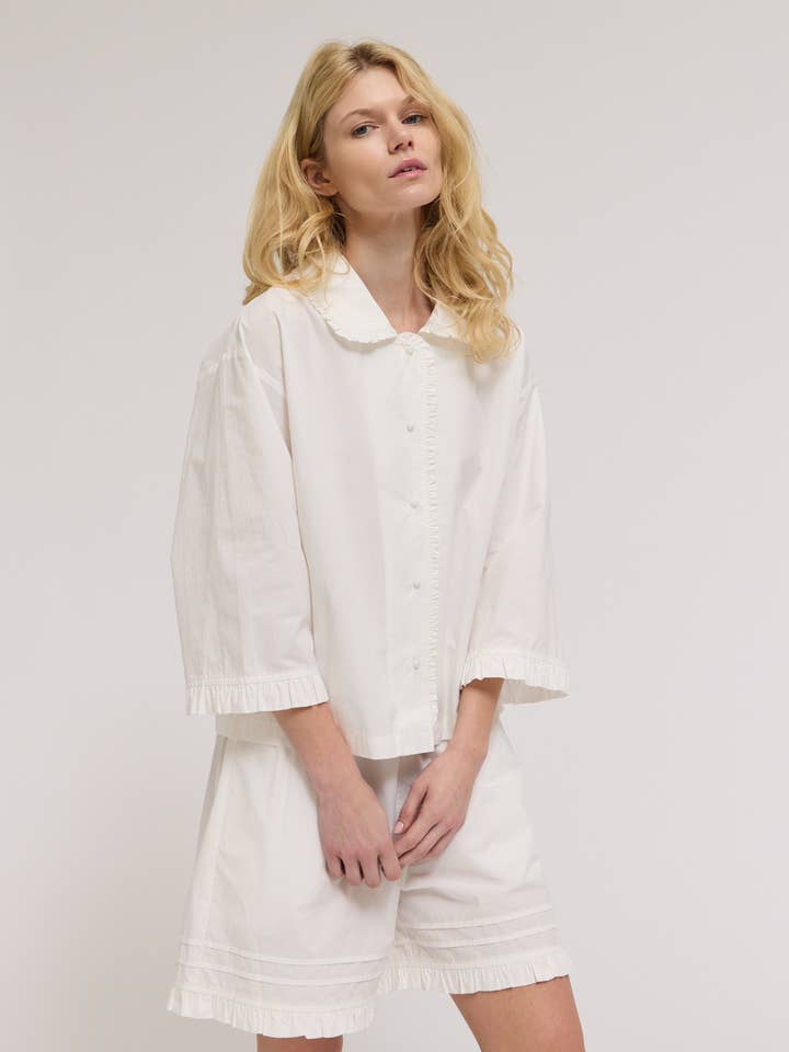 42150SC - RUFFE PLEAT SLEEVE SHIRT for wholesale by Grade & Gather