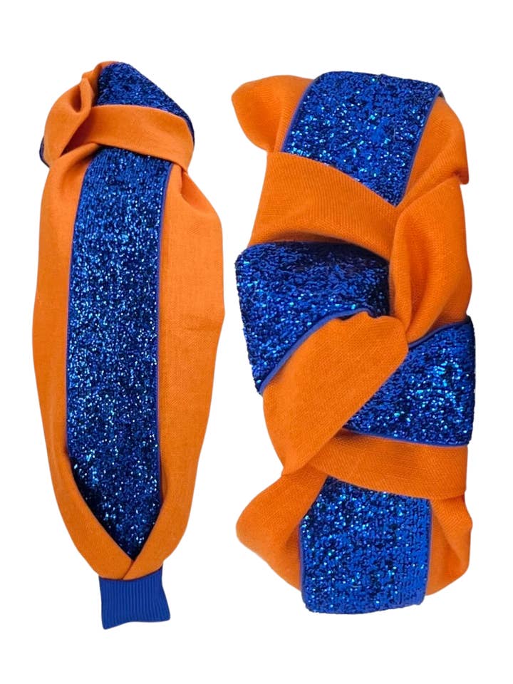 Glitter Blue on Orange Knot Headband for wholesale by Pretty Happies