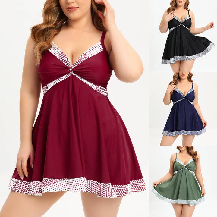 Women's High-Waisted Solid Color Swimwear with Built-in Bra for wholesale by SALINA TRADING INC