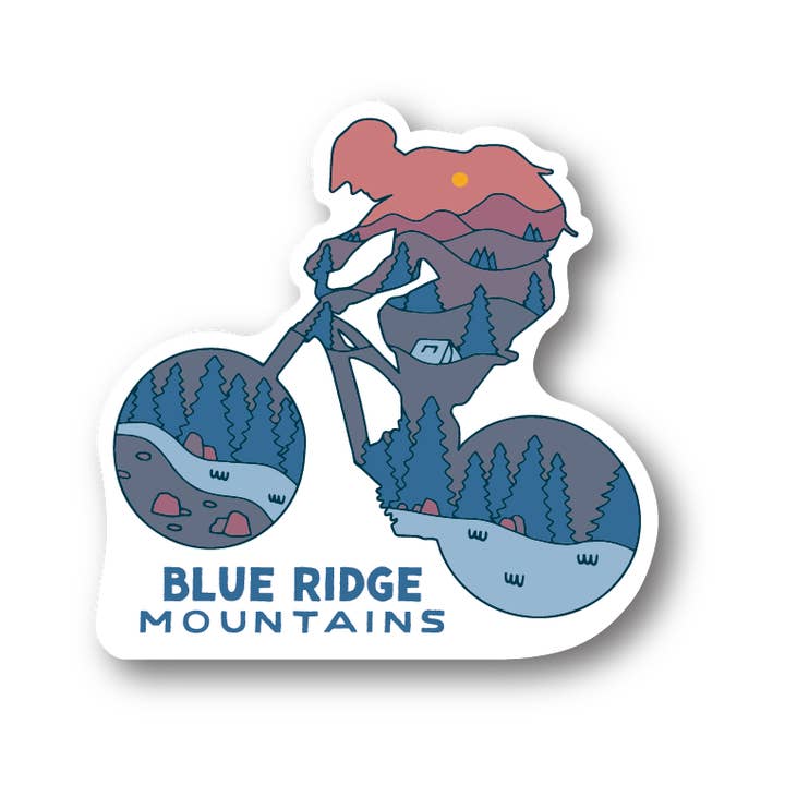Sunset Mountain Biker Sticker | Blue Ridge Mountains for wholesale by Nature Bound Co