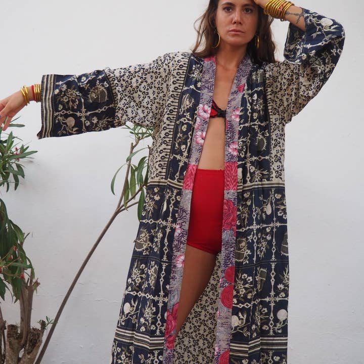 Vagabond Ibiza - Wholesale Kimono - Women's - The Kardash Kimono Long – Up-cycled Vintage Sari Kimono 18